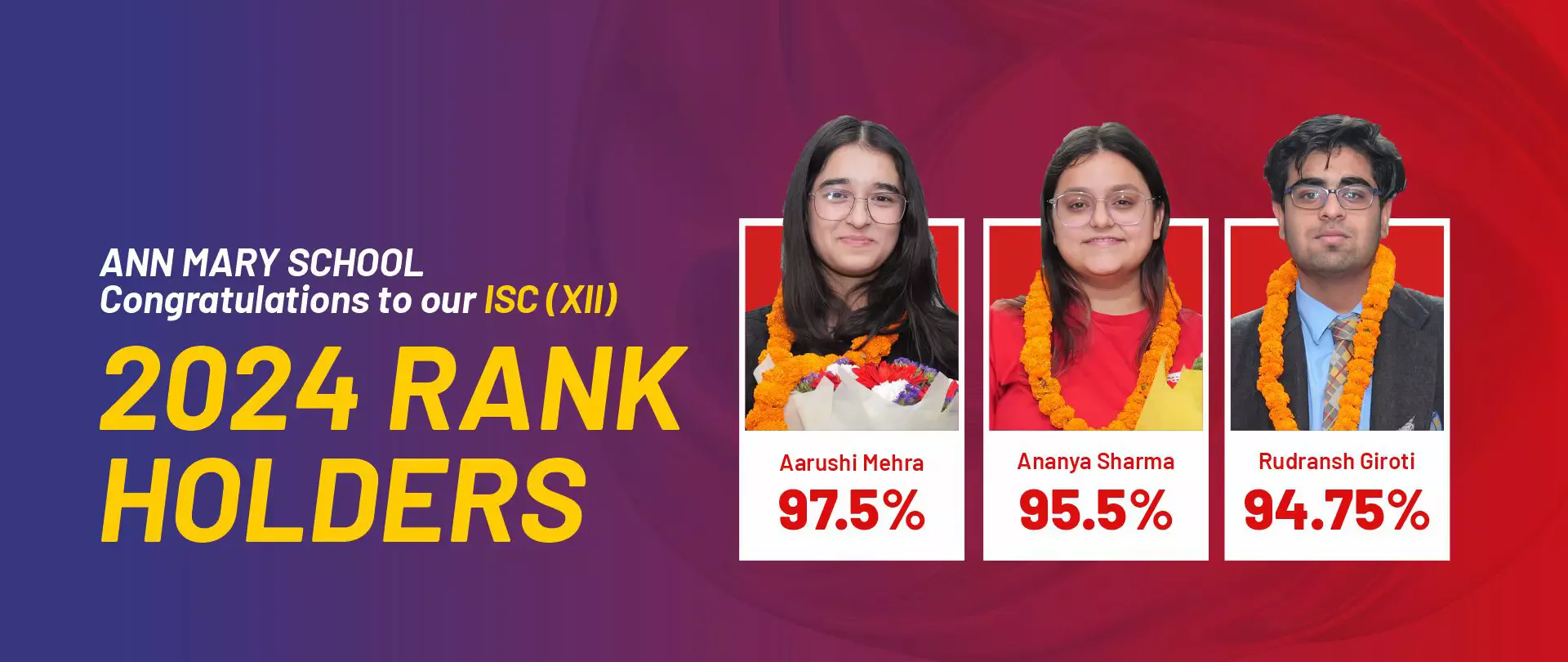 Ann Mary School ISC (Class XII) 2024 Rank Holders